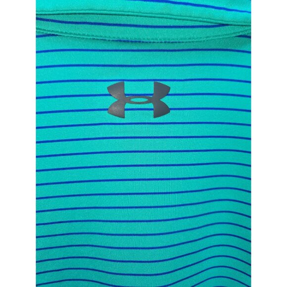 Under Armour XL Loose Fit HeatGear Polo Shirt Blue Striped Mens Golf Top - Picture 6 of 8